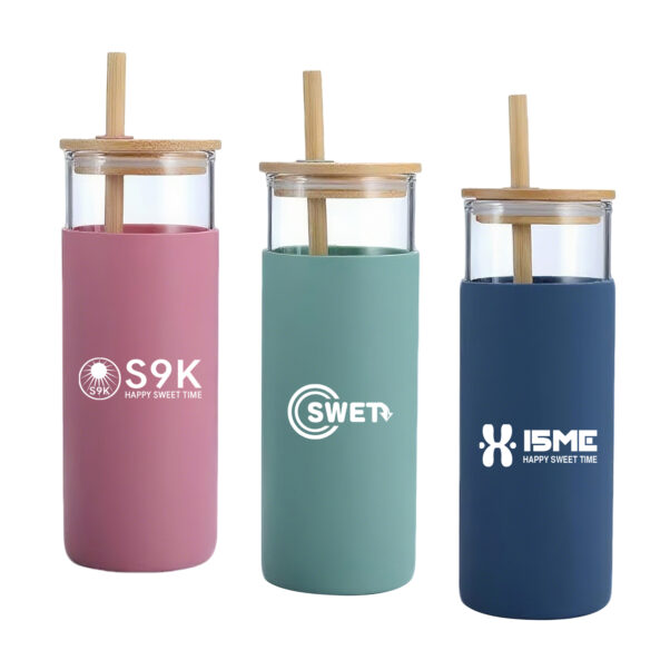 16oz Glass Tumbler With Bamboo Lid & Straw