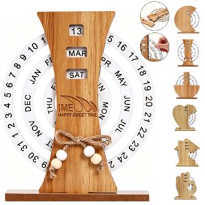 Wooden Manual Rotating Disc Perpetual Desk Calendar