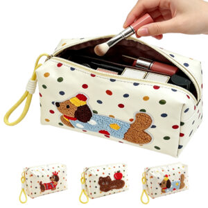 Cartoon Dot Sausage Dog Travel Cosmetic Bag