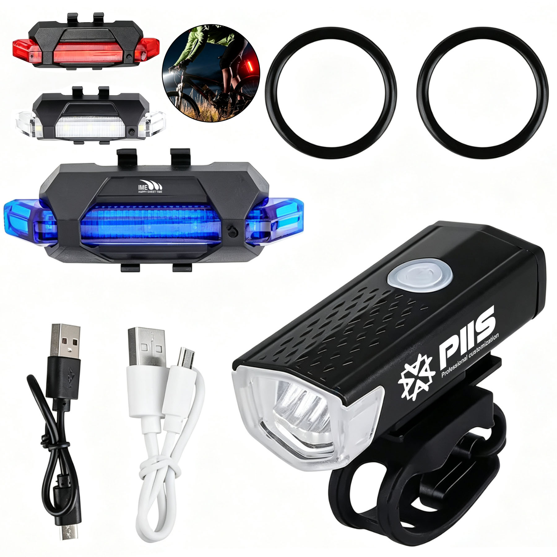 USB Rechargeable Bike Light Set
