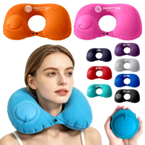 Push-button inflatable U pillow