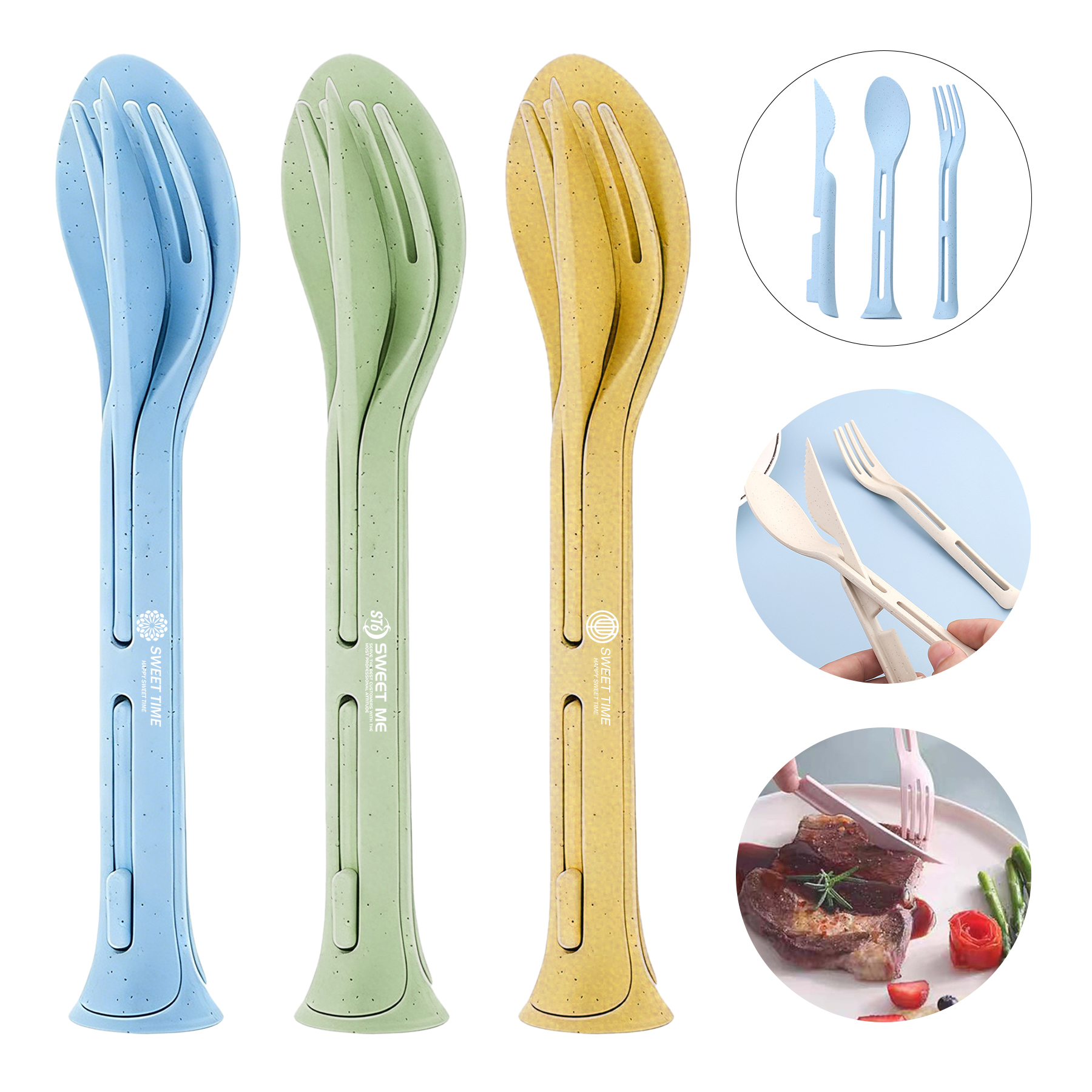 Eco-Friendly Wheat Straw 3-in-1 Cutlery Set